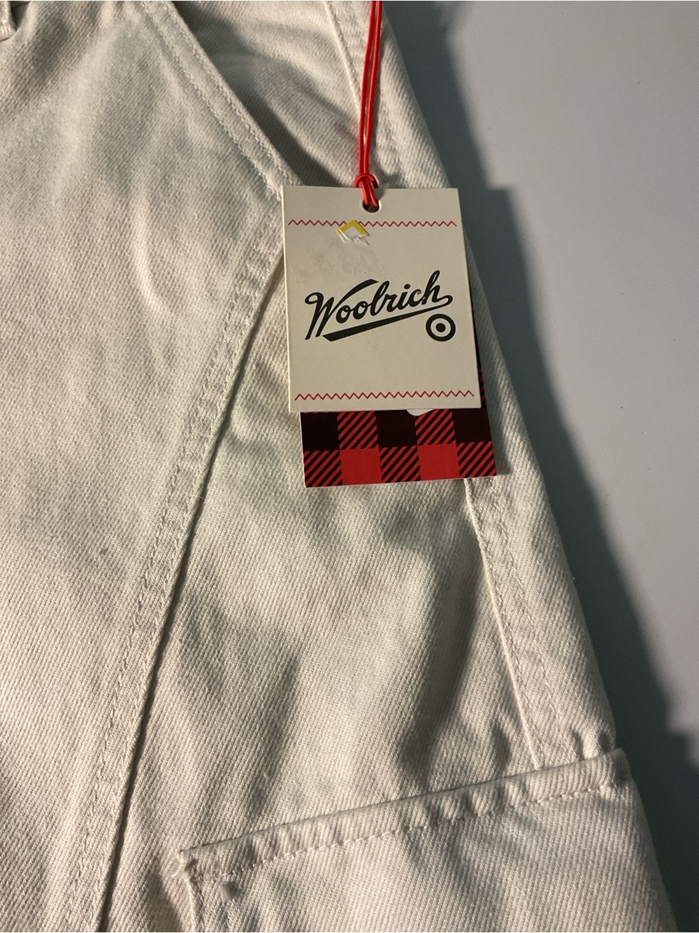 Woolrich Men’s Cream Straight Jeans with Red Tag Detail